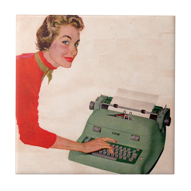 Mona and Her New Typewriter Tile (Front)