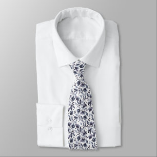 Mona Grey and White Modern Floral Designer Tie