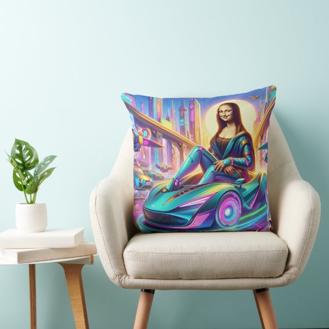 Mona in The future time and a hitech car Throw Pillow (Chair)