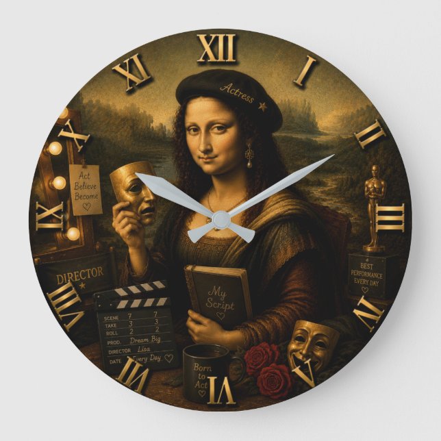 Mona Lisa Actress Funny Theater & Cinema Large Clock (Front)