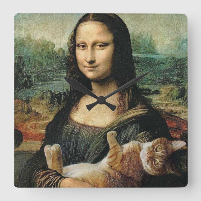 Mona Lisa and cat Leonardo da Vinci Square Wall Clock (Front)