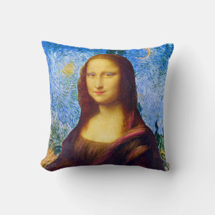 Mona Lisa and Van Gogh  Throw Pillow