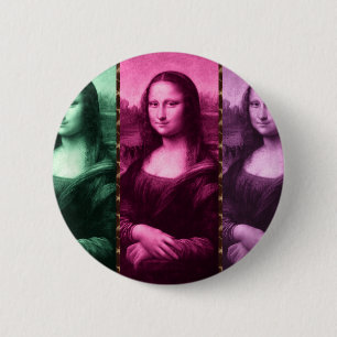 Mona Lisa Animal Print Green Pink Purple 2 Inch Round Button