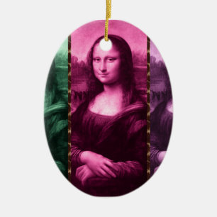Mona Lisa Animal Print Green Pink Purple Ceramic Ornament