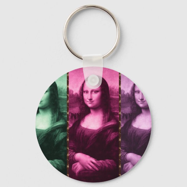 Mona Lisa Animal Print Green Pink Purple Keychain (Front)