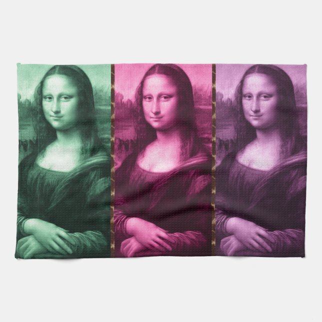 Mona Lisa Animal Print Green Pink Purple Kitchen Towel (Horizontal)