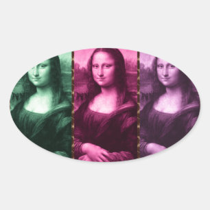 Mona Lisa Animal Print Green Pink Purple Oval Sticker