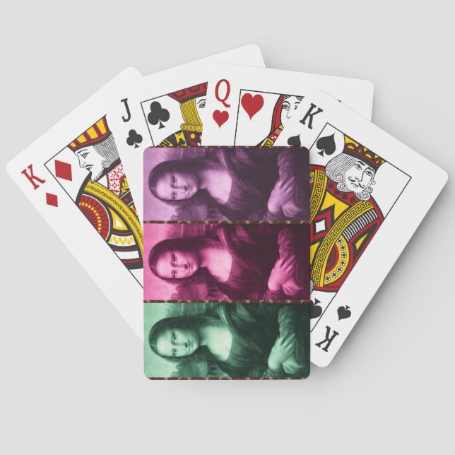 Mona Lisa Animal Print Green Pink Purple Playing Cards (Back)