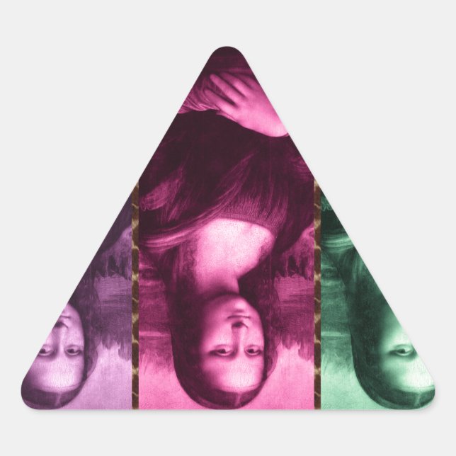Mona Lisa Animal Print Green Pink Purple Triangle Sticker (Front)