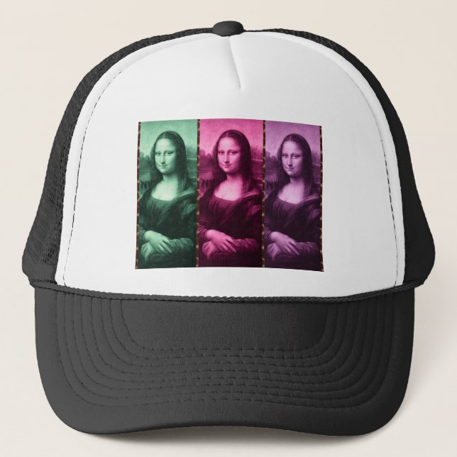 Mona Lisa Animal Print Green Pink Purple Trucker Hat (Front)