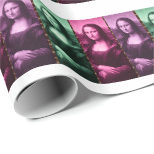Mona Lisa Animal Print Green Pink Purple Wrapping Paper