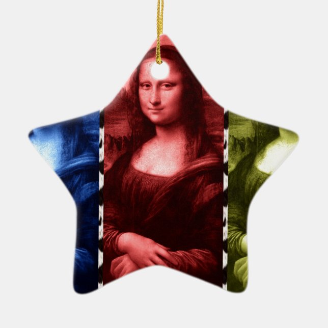 Mona Lisa Animal Print Primary Colours Ceramic Ornament (Front)
