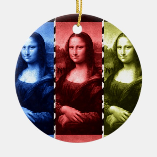 Mona Lisa Animal Print Primary Colours Ceramic Ornament (Front)