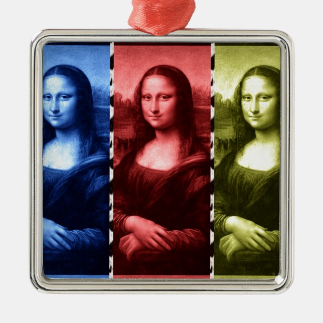 Mona Lisa Animal Print Primary Colours Metal Ornament (Front)