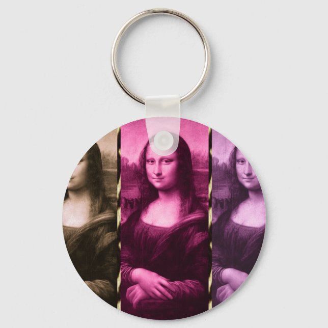 Mona Lisa Animal Print Purple Pink Chocolate Keychain (Front)