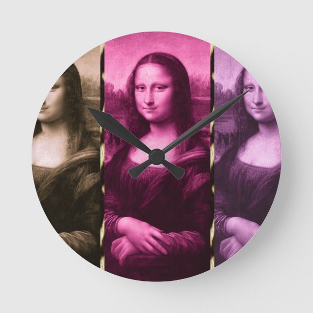Mona Lisa Animal Print Purple Pink Chocolate Round Clock (Front)