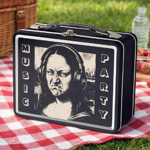 Mona Lisa Bass Face Funny Music Lovers DJs Metal Lunch Box