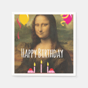 Mona Lisa Birthday With Cake and Balloons Napkin