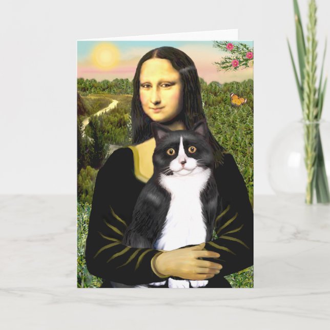 Mona Lisa - black and white cat Card (Front)
