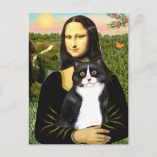 Mona Lisa - black and white cat Postcard