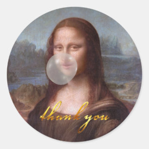 Mona Lisa blowing a grey bubble gum Classic Round Sticker