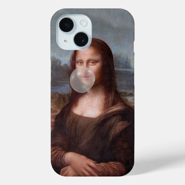 Mona Lisa blowing gray bubble gum Case-Mate iPhone Case (Back)