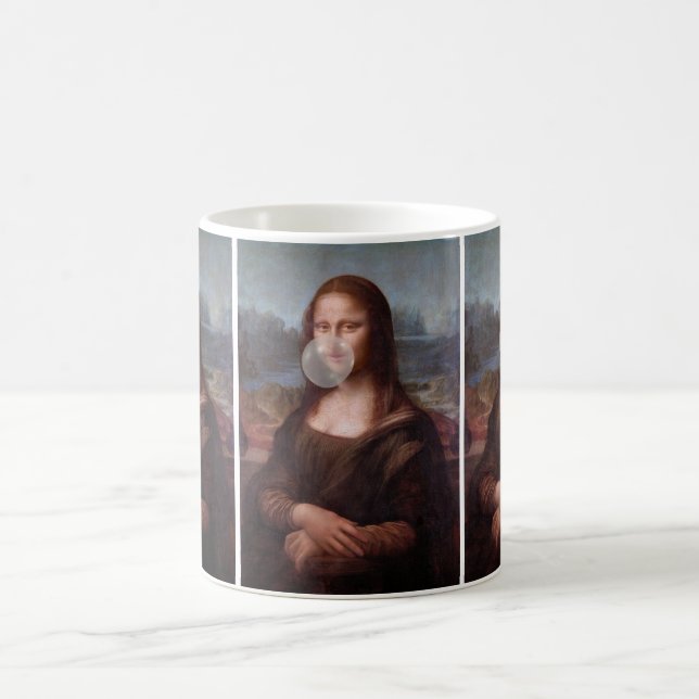 Mona Lisa blowing gray bubble gum Coffee Mug (Center)