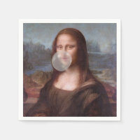 Mona Lisa blowing gray bubble gum