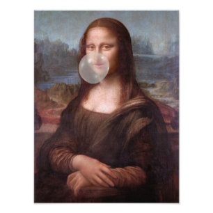 Mona Lisa blowing grey bubble gum Photo Print