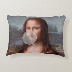 Mona Lisa blowing large bubble gum Accent Pillow