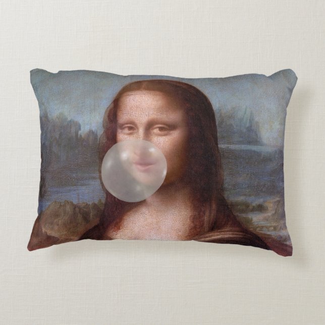 Mona Lisa blowing large bubble gum  Accent Pillow (Back)