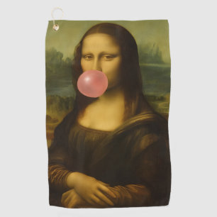 Mona Lisa Blowing Pink Bubble Gum Golf Towel