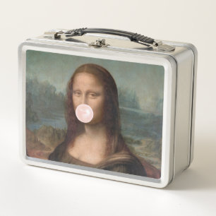 Mona Lisa Blowing Pink Bubble gum Metal Lunch Box