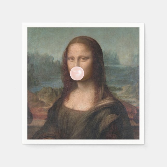 Mona Lisa Blowing Pink Bubble gum    Napkin (Front)