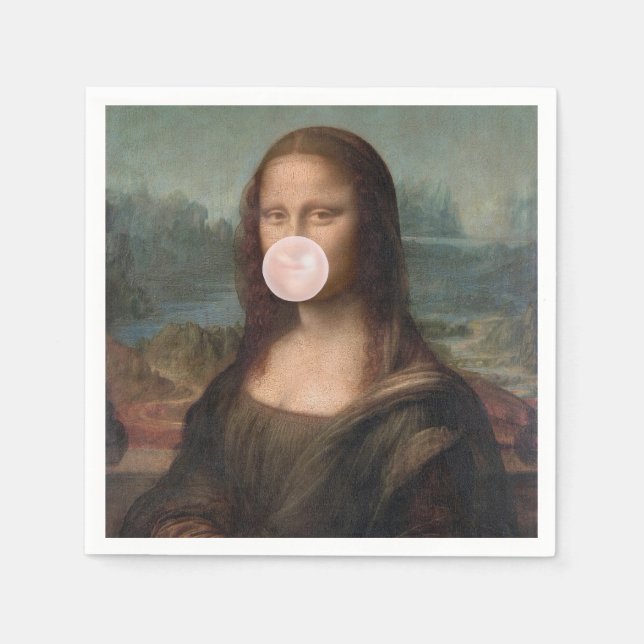 Mona Lisa Blowing Pink Bubble gum  Napkin (Front)