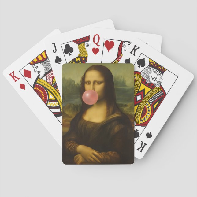 Mona Lisa Blowing Pink Bubble Gum Playing Cards (Back)