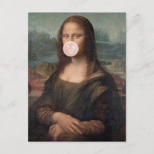 Mona Lisa Blowing Pink Bubble gum  Postcard