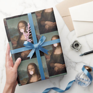Mona Lisa Blowing Pink Bubble gum Wrapping Paper
