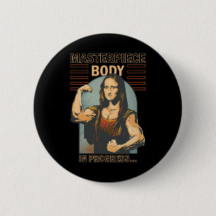 Mona Lisa Bodybuilding Muscle Gym Weightlifting Wo 2 Inch Round Button