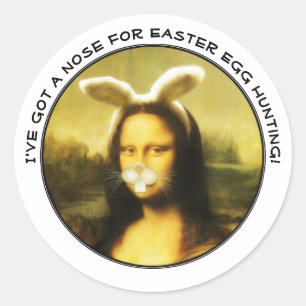 Mona Lisa Bunny Ears Easter Classic Round Sticker