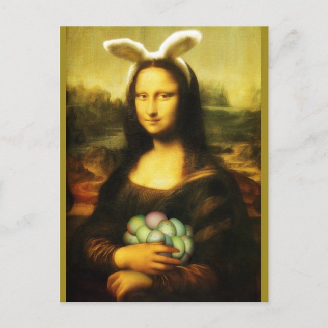 Mona Lisa Bunny Ears Easter Holiday Postcard (Front)