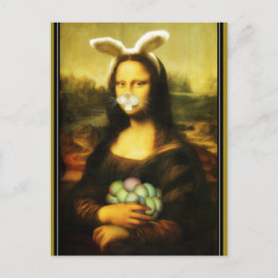 Mona Lisa Bunny Ears Easter Holiday Postcard