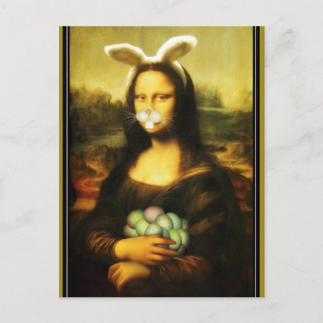 Mona Lisa Bunny Ears Easter Holiday Postcard (Front)