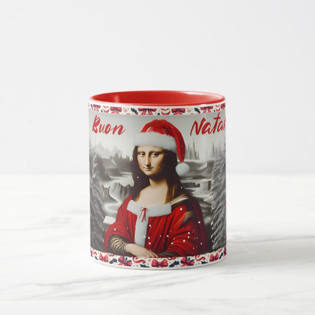 Mona Lisa Buon Natale Christmas Classic Mug, 11 oz Mug (Center)