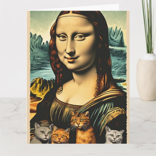 MONA LISA CAT BIRTHDAY GREETING CARD (Front)
