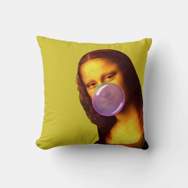 Mona Lisa Chewing gum Bubble Throw Pillow (Front)