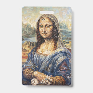 Mona Lisa collage art made with cat faces Badge