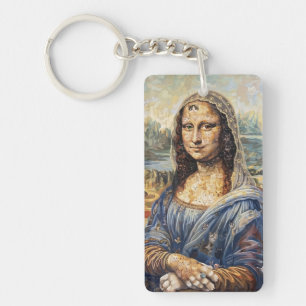 Mona Lisa collage art made with cat faces Keychain