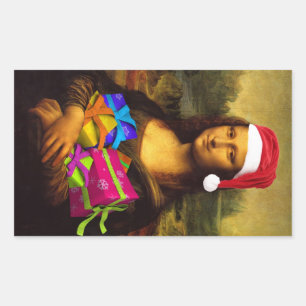 Mona Lisa Comes As Santa Claus Sticker