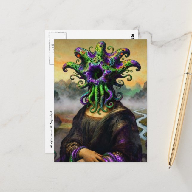 Mona Lisa Cthulhu Postcard (Front/Back In Situ)
